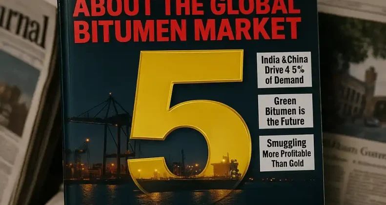 Magazine cover style photo showing 5 shocking facts about the global bitumen market