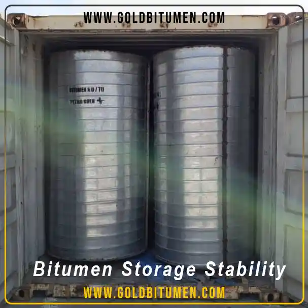 Securely packed 185kg metal drums inside a shipping container ensuring long-term bitumen storage stability during global export