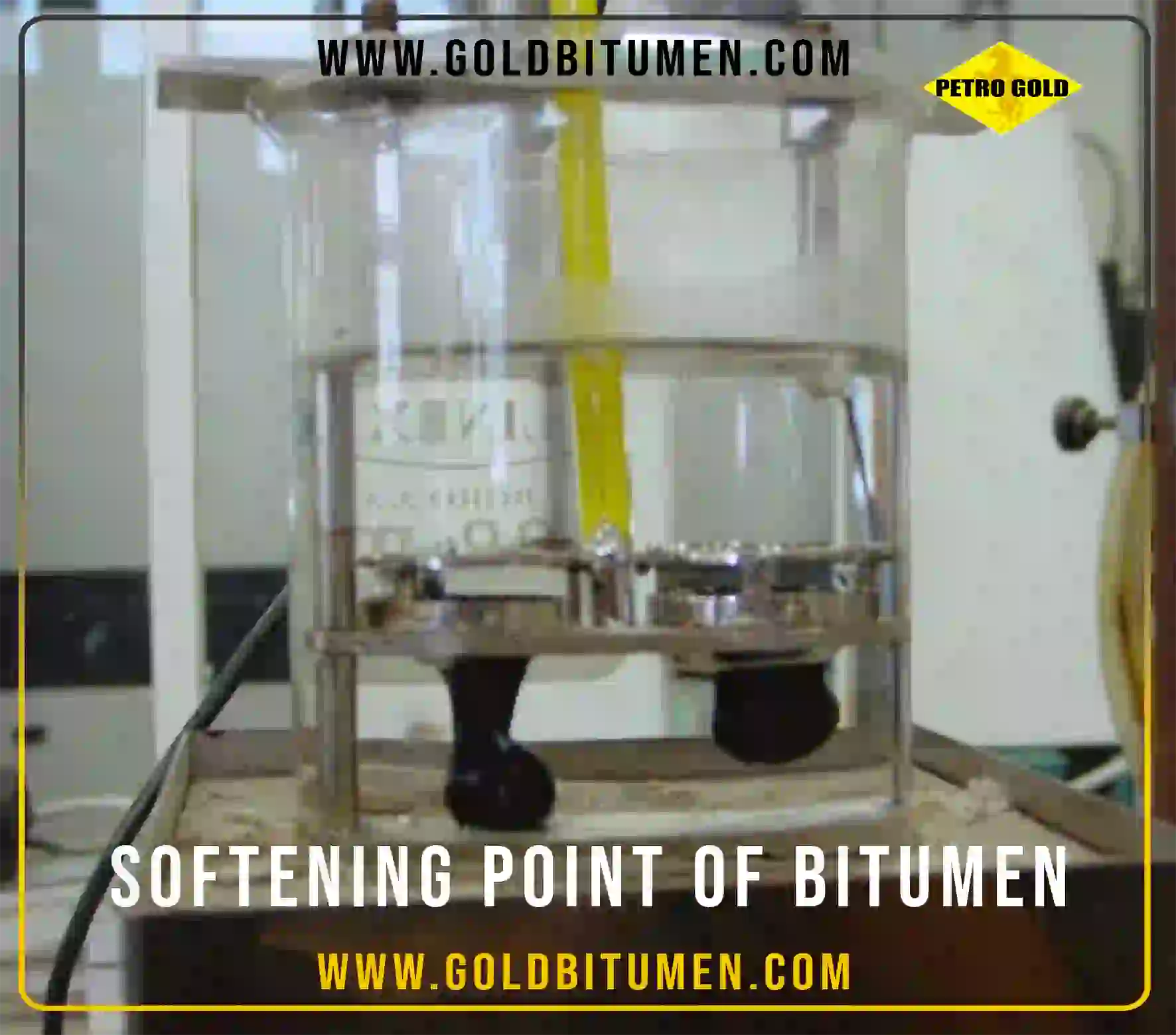 Ring and ball apparatus conducting a softening point test of bitumen to determine temperature susceptibility and heat resistance for paving
