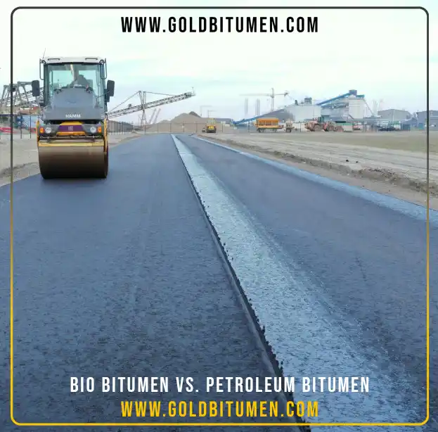 Visual comparison of eco-friendly bio-bitumen versus traditional petroleum bitumen applied in real road construction projects