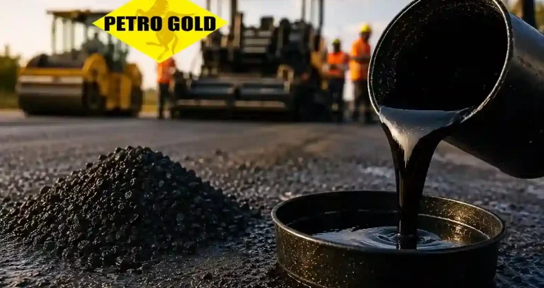 Pouring hot liquid bitumen on asphalt surface for accurate quantity calculation and material estimation in road construction projects